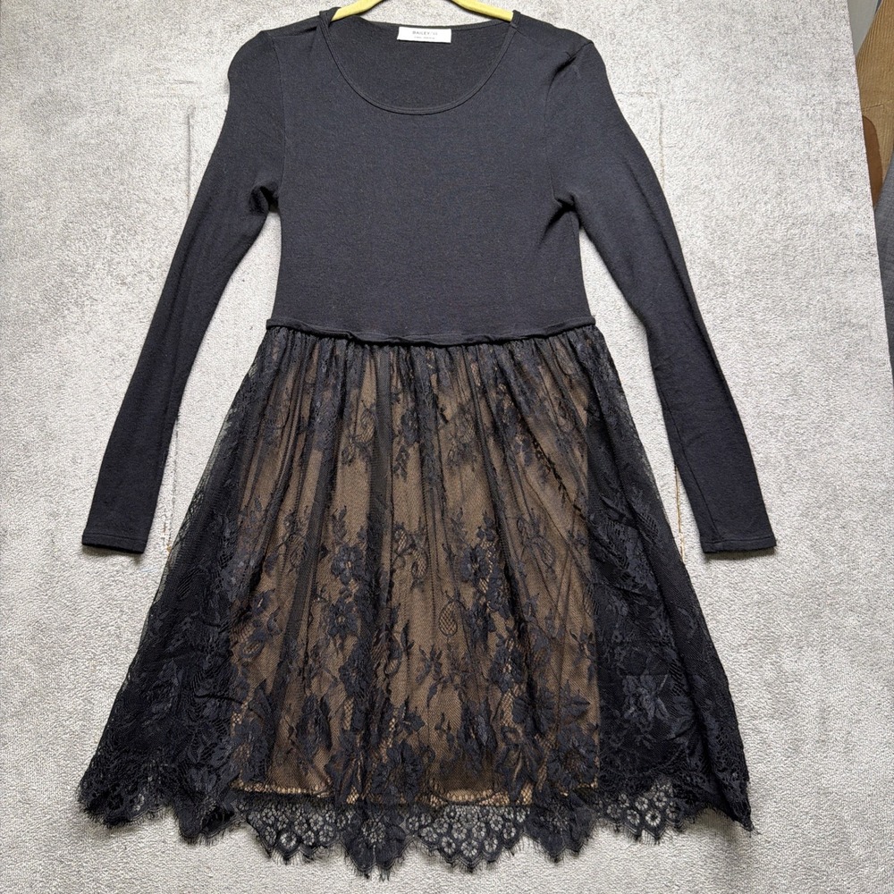 Bailey 44 Black Lace Fit Flare Cocktail Party Dress Long Sleeve XS Romantic
